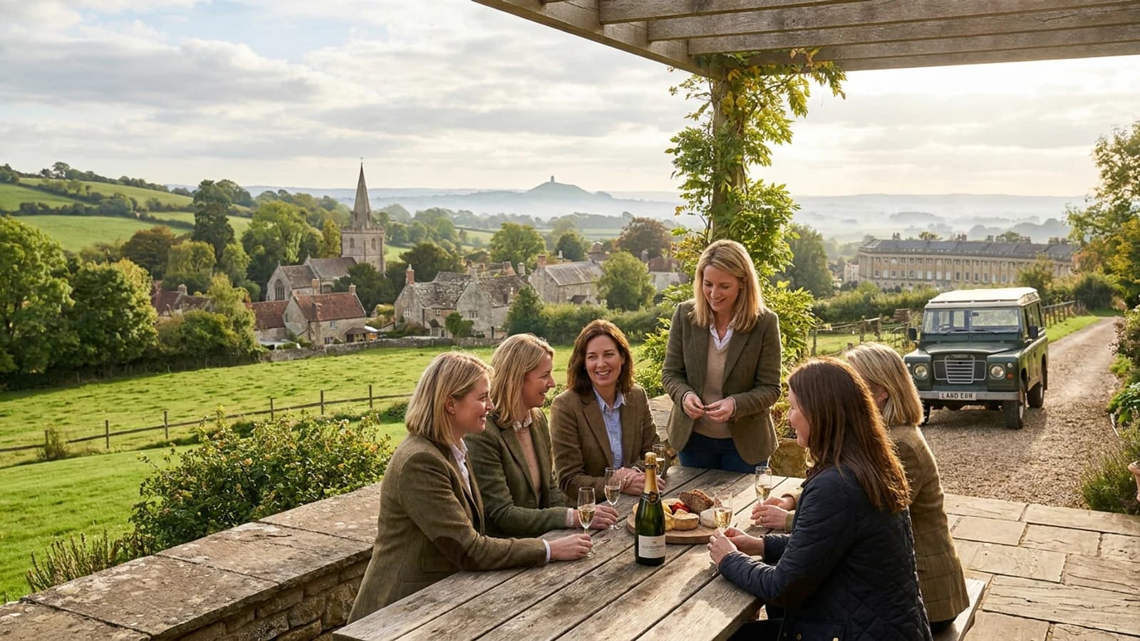 Hen weekend setting in Somerset with recognisable local cues and an adult group atmosphere
