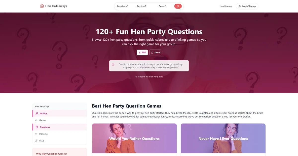 Hen Party Question Games | Icebreakers, Quizzes & PDF-Friendly Picks